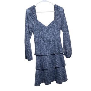 IN Dress Women's Medium Floral Mini Long Sleeve Tiered Boho Cottage Tie